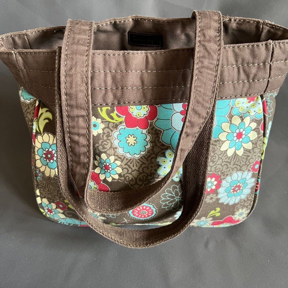 Thirty-One Small Floral Tote Bag With Brown & Blue Flowers - Picture 2 of 5